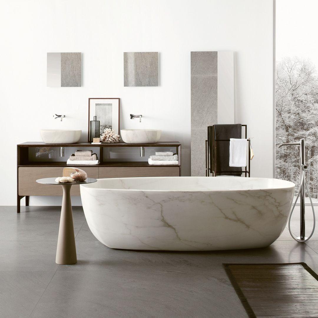 Elegant White Marble Oval Bathtub